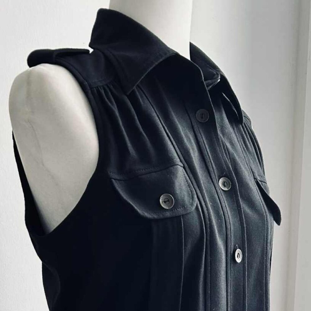 Iris Setlakwe Black Sleeveless Utility Metal Button-Front Dress – US 8